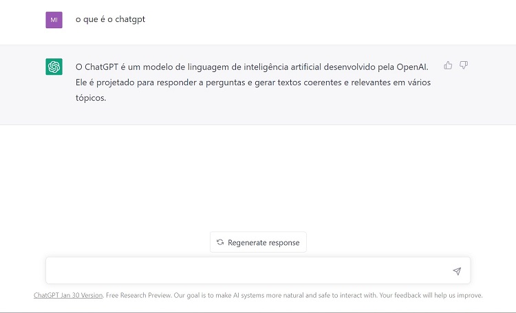 Screenshot da ferramenta ChatGPT